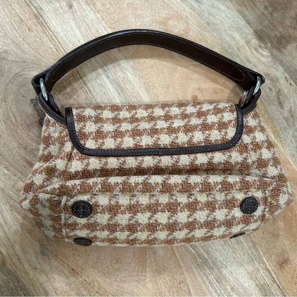 Lands' End Brown wool Leather Handbag houndstooth - Picture 5 of 5